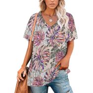 AILLOSA YH-412 Tamamı Baskılı V Yaka Kısa Kollu Kadın T-Shirt