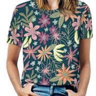 AILLOSA YH-413 Tamamı Baskılı Kısa Kollu Yuvarlak Yaka Kadın T-shirt