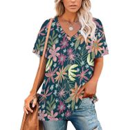 AILLOSA YH-413 Tamamı Baskılı V Yaka Kısa Kollu Kadın T-Shirt