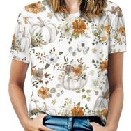 AILLOSA YH-414 Tamamı Baskılı Kısa Kollu Yuvarlak Yaka Kadın T-shirt