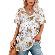 AILLOSA YH-414 Tamamı Baskılı V Yaka Kısa Kollu Kadın T-Shirt