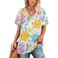 AILLOSA YH-419 Tamamı Baskılı V Yaka Kısa Kollu Kadın T-Shirt