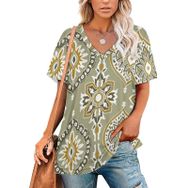 AILLOSA YH-42 Tamamı Baskılı V Yaka Kısa Kollu Kadın T-Shirt