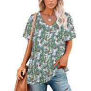 AILLOSA YH-420 Tamamı Baskılı V Yaka Kısa Kollu Kadın T-Shirt