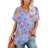 AILLOSA YH-421 Tamamı Baskılı V Yaka Kısa Kollu Kadın T-Shirt