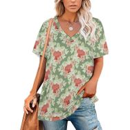 AILLOSA YH-422 Tamamı Baskılı V Yaka Kısa Kollu Kadın T-Shirt