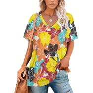 AILLOSA YH-423 Tamamı Baskılı V Yaka Kısa Kollu Kadın T-Shirt