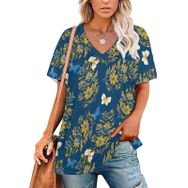 AILLOSA YH-426 Tamamı Baskılı V Yaka Kısa Kollu Kadın T-Shirt
