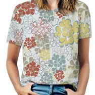 AILLOSA YH-427 Tamamı Baskılı Kısa Kollu Yuvarlak Yaka Kadın T-shirt