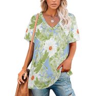 AILLOSA YH-428 Tamamı Baskılı V Yaka Kısa Kollu Kadın T-Shirt