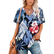 AILLOSA YH-430 Tamamı Baskılı V Yaka Kısa Kollu Kadın T-Shirt
