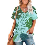 AILLOSA YH-435 Tamamı Baskılı V Yaka Kısa Kollu Kadın T-Shirt