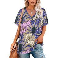 AILLOSA YH-436 Tamamı Baskılı V Yaka Kısa Kollu Kadın T-Shirt