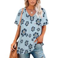 AILLOSA YH-439 Tamamı Baskılı V Yaka Kısa Kollu Kadın T-Shirt