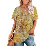 AILLOSA YH-44 Tamamı Baskılı V Yaka Kısa Kollu Kadın T-Shirt