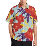 AILLOSA YH-447 Aloha Hawaii 3D Desen Kısa Kollu Erkek Gömlek