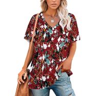 AILLOSA YH-45 Tamamı Baskılı V Yaka Kısa Kollu Kadın T-Shirt