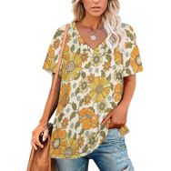 AILLOSA YH-450 Tamamı Baskılı V Yaka Kısa Kollu Kadın T-Shirt