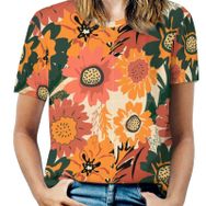 AILLOSA YH-453 Tamamı Baskılı Kısa Kollu Yuvarlak Yaka Kadın T-shirt