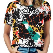 AILLOSA YH-456 Tamamı Baskılı Kısa Kollu Yuvarlak Yaka Kadın T-shirt