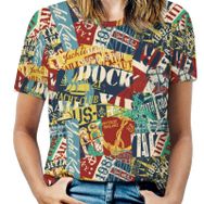 AILLOSA YH-458 Tamamı Baskılı Kısa Kollu Yuvarlak Yaka Kadın T-shirt