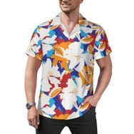 AILLOSA YH-459 Aloha Hawaii Çiçek Baskılı 3D Desen Kısa Kollu Erkek Gömlek