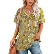 AILLOSA YH-46 Tamamı Baskılı V Yaka Kısa Kollu Kadın T-Shirt