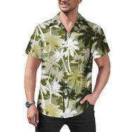 AILLOSA YH-460 Aloha Hawaii Çiçek Baskılı 3D Desen Kısa Kollu Erkek Gömlek