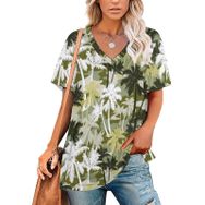 AILLOSA YH-460 Tamamı Baskılı V Yaka Kısa Kollu Kadın T-Shirt