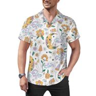 AILLOSA YH-461 Aloha Hawaii Çiçek Baskılı 3D Desen Kısa Kollu Erkek Gömlek
