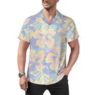 AILLOSA YH-464 Aloha Hawaii Çiçek Baskılı 3D Desen Kısa Kollu Erkek Gömlek