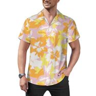 AILLOSA YH-465 Aloha Hawaii Çiçek Baskılı 3D Desen Kısa Kollu Erkek Gömlek