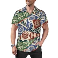 AILLOSA YH-466 Aloha Hawaii Çiçek Baskılı 3D Desen Kısa Kollu Erkek Gömlek