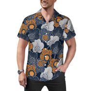 AILLOSA YH-467 Aloha Hawaii Çiçek Baskılı 3D Desen Kısa Kollu Erkek Gömlek