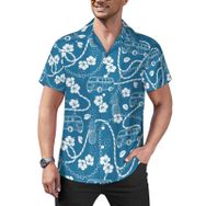AILLOSA YH-468 Aloha Hawaii Çiçek Baskılı 3D Desen Kısa Kollu Erkek Gömlek