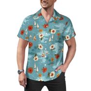 AILLOSA YH-469 Aloha Hawaii Çiçek Baskılı 3D Desen Kısa Kollu Erkek Gömlek