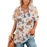 AILLOSA YH-470 Tamamı Baskılı V Yaka Kısa Kollu Kadın T-Shirt