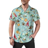 AILLOSA YH-471 Aloha Hawaii Çiçek Baskılı 3D Desen Kısa Kollu Erkek Gömlek