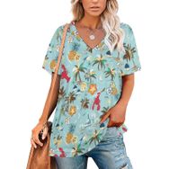 AILLOSA YH-471 Tamamı Baskılı V Yaka Kısa Kollu Kadın T-Shirt