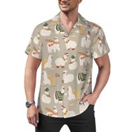 AILLOSA YH-473 Aloha Hawaii Çiçek Baskılı 3D Desen Kısa Kollu Erkek Gömlek