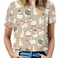 AILLOSA YH-473 Tamamı Baskılı Kısa Kollu Yuvarlak Yaka Kadın T-shirt