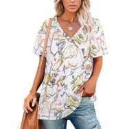AILLOSA YH-475 Tamamı Baskılı V Yaka Kısa Kollu Kadın T-Shirt