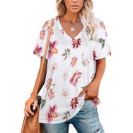 AILLOSA YH-477 Tamamı Baskılı V Yaka Kısa Kollu Kadın T-Shirt
