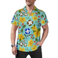 AILLOSA YH-478 Aloha Hawaii Çiçek Baskılı 3D Desen Kısa Kollu Erkek Gömlek