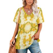 AILLOSA YH-479 Tamamı Baskılı V Yaka Kısa Kollu Kadın T-Shirt