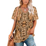 AILLOSA YH-48 Tamamı Baskılı V Yaka Kısa Kollu Kadın T-Shirt