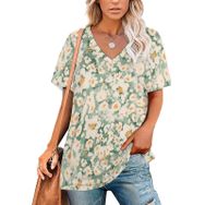 AILLOSA YH-480 Tamamı Baskılı V Yaka Kısa Kollu Kadın T-Shirt