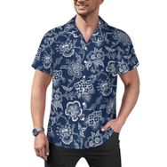 AILLOSA YH-482 Aloha Hawaii Çiçek Baskılı 3D Desen Kısa Kollu Erkek Gömlek