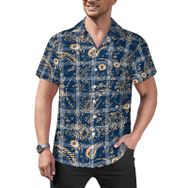 AILLOSA YH-483 Aloha Hawaii Çiçek Baskılı 3D Desen Kısa Kollu Erkek Gömlek