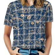AILLOSA YH-483 Tamamı Baskılı Kısa Kollu Yuvarlak Yaka Kadın T-shirt